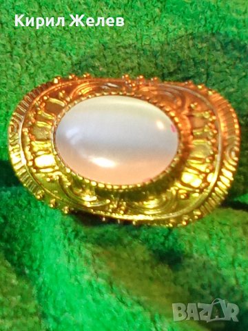 ПОЗЛАТЕН РЕТРО АРТ ПРЪСТЕН с ГОЛЯМ ПОЛИРАН ЛУНЕН КАМЪК с ЕФЕКТ КОТЕШКО ОКО 17092, снимка 11 - Пръстени - 31247210
