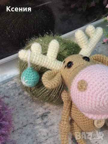 Елен с топка, Ръчно изработена, Плетена играчка, снимка 7 - Плюшени играчки - 52063831