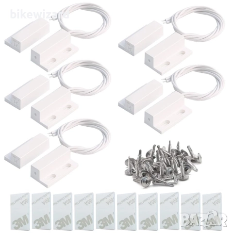 5 бр. бели жични магнитни рийд превключватели за охранителни врати и прозорци НОВИ, снимка 1