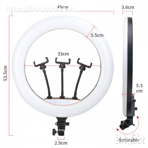 LED ринг лампа с трипод, 3 стойки за телефони и дистанционно Soft Ring Light, 45см, снимка 2 - Светкавици, студийно осветление - 31651939