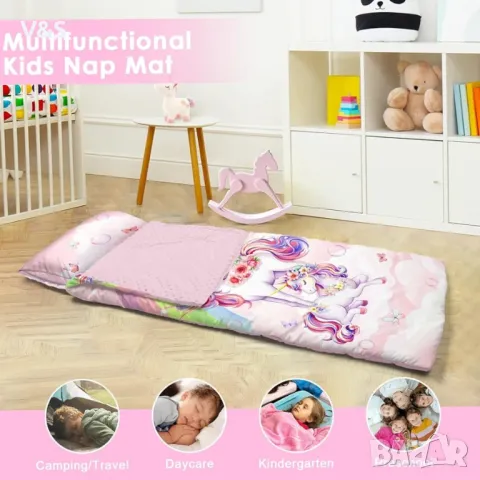 Сгъваем спален чувал за момичета и момчета, спален чувал с цип за дрямка на къмпинг, 150x60 см, снимка 7 - Спално бельо и завивки - 49848448