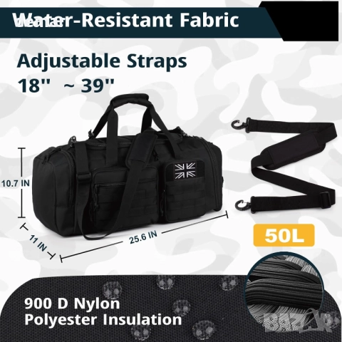 Тактическа спортна чанта, 50 литра, голяма, 3 в 1 с отделение за обувки, снимка 7 - Чанти - 51928969