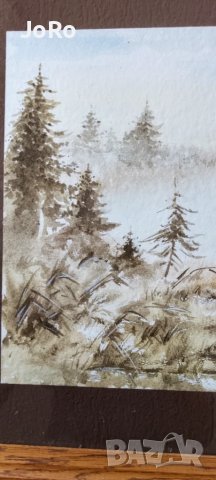 "Горско утро" прекрасен акварел , снимка 3 - Картини - 50558067