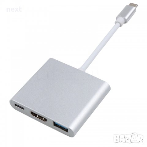 Алуминиев Type-C(USB-C) хъб към HDMI/USB 3.0/Type-C конвертор + Гаранция, снимка 8 - Кабели и адаптери - 30128140