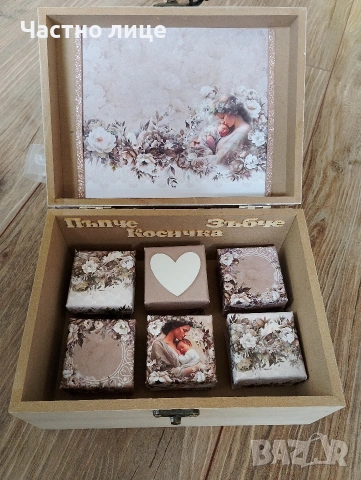 Дървена кутия за бебешки съкровища, подарък за бебе , снимка 4 - Други - 53909928