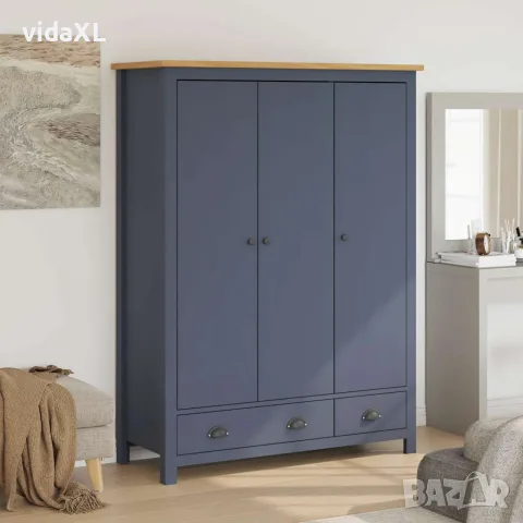 vidaXL Гардероб с 3 врати Hill сив 127x50x170 см борово дърво масив, снимка 2 - Гардероби - 56146486