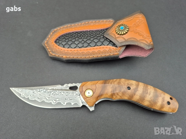 Сгъваем джобен нож,дамаска стомана,съчмен лагер,Flipper Outdoor Tool, снимка 3 - Ножове - 49492670