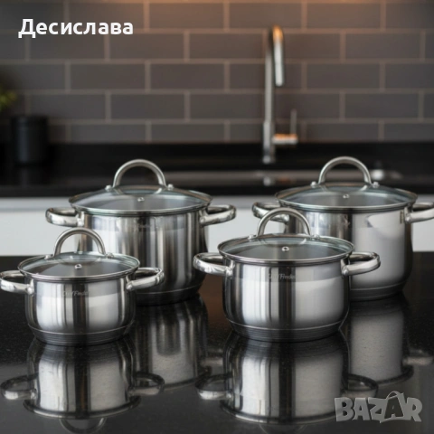 Комплект тенджери Cheffinger – 8 части инокс с капаци, за всички видове котлони, снимка 2 - Съдове за готвене - 53137440