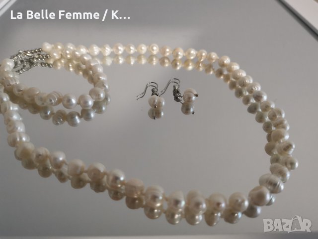 Комплект от перли - колие, гривна и обеци, снимка 2 - Бижутерийни комплекти - 38108058