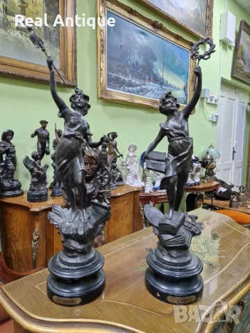 Чифт страхотни антикварни колекционерски френски фигури статуетки , снимка 2 - Статуетки - 48272214