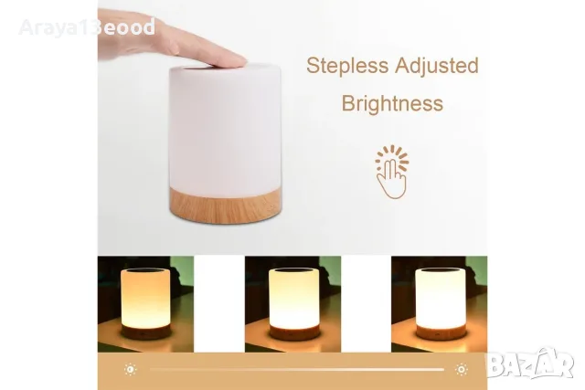 RGB LED нощна лампа с докосване, 3 нива на яркост и USB зареждане, снимка 6 - Настолни лампи - 56221646