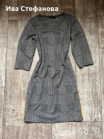 Ежедневна мека удобна  елегантна черно бяла пепит пепитена рокля , снимка 3 - Рокли - 48933413