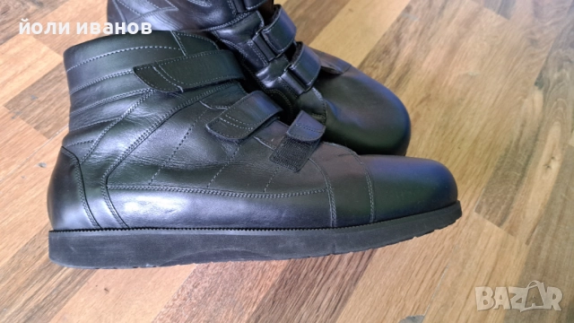 Кожени високи обувки с три велкро лепенки за широк крак,нови 48 номер, снимка 3 - Маратонки - 52243891