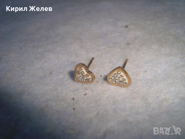 СТАРИ ПОЗЛАТЕНИ СЪРЦЕВИДНИ ОБЕЦИ от БЛАГОРОДНА СТОМАНА с КРИСТАЛЧЕТА и ЕМАЙЛ 27655, снимка 4 - Обеци - 37635838