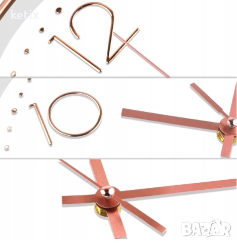 Стенен часовник,розово злато,30см,безшумен, снимка 3 - Стенни часовници - 52953078