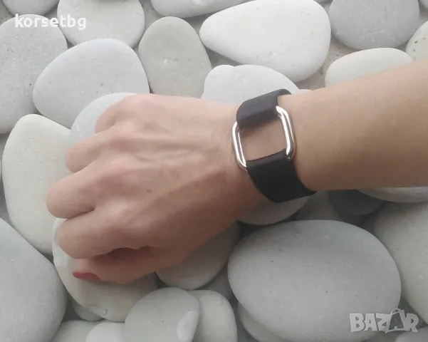 Черна сатенена гривна с квадратна халка 8558, снимка 1