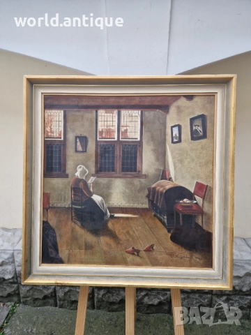 Стара страхотна антикварна майсторска картина масло върху платно 