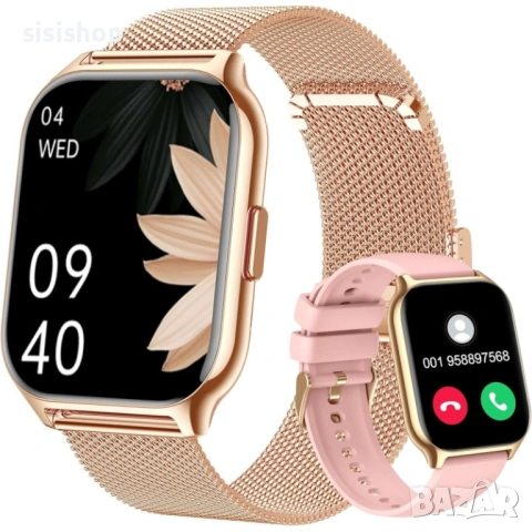 4606 Смарт часовник в златисто с 2-инчов екран, вграден пулсомер и крачкомер, снимка 3 - Други стоки за дома - 53902602