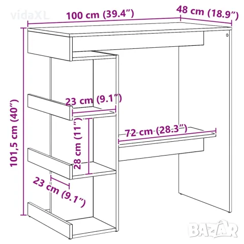 vidaXL Бар маса с рафтове, дъб артизан, 100x48x101,5 см, снимка 9 - Маси - 56148189