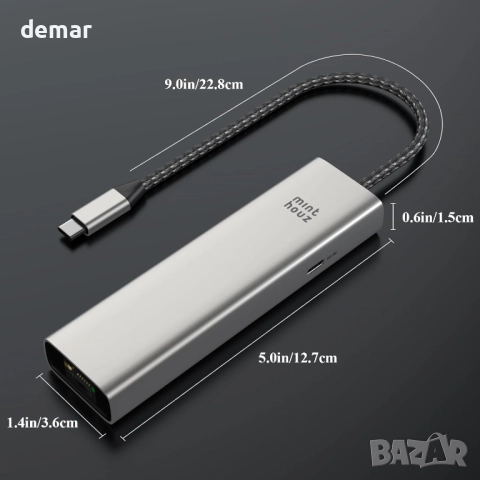 Minthouz USB C хъб, 6 в 1 многопортов адаптер, USB C към HDMI с 4K@60Hz, снимка 8 - Кабели и адаптери - 52264513