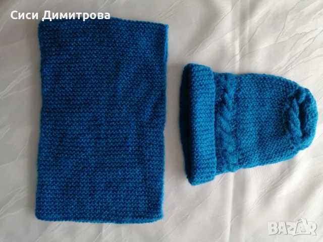 Шапка и шал комплект, ръчно плетиво, снимка 5 - Шапки - 48753743