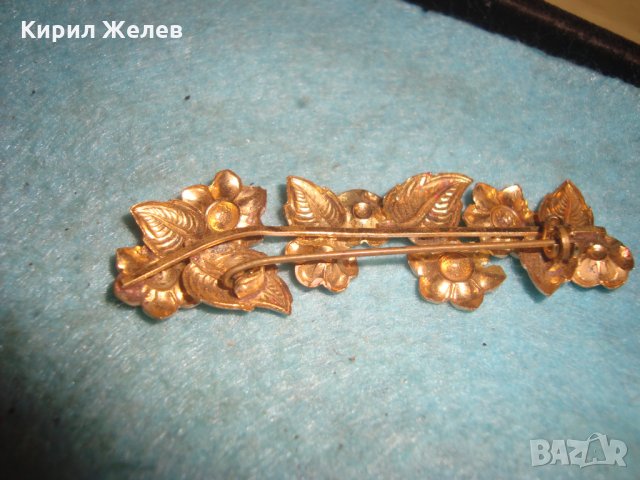 СТАРА АРТ НУВО ПОЗЛАТЕНА БРОНЗОВА ЛАКИРАНА ФЛОРАЛНА БРОШКА - ЦВЕТЯ 20704, снимка 6 - Антикварни и старинни предмети - 35032321