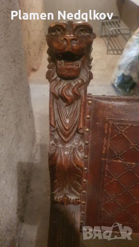 Стар рицарски стол със орнаменти., снимка 2 - Антикварни и старинни предмети - 38044943
