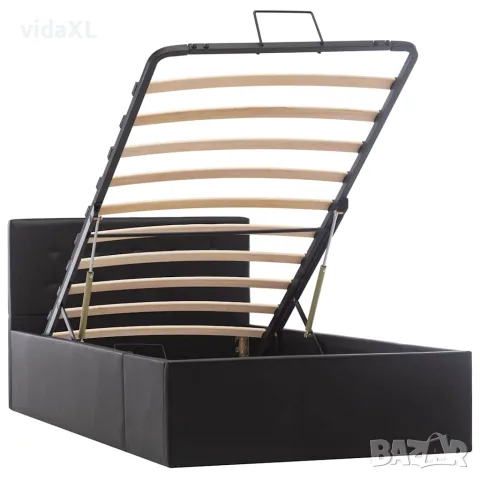 vidaXL Легло с повдигащ механизъм, черно, изкуствена кожа, 90x200 cм, снимка 3 - Спални и легла - 56146493