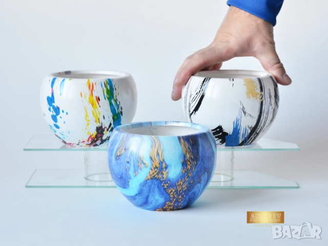  Кашпи за Сукуленти и Цветя /Саксии Изработени от Смола / Подарък за Нов Дом / Цветни Кашпи за Цветя, снимка 3 - Саксии и кашпи - 52412554