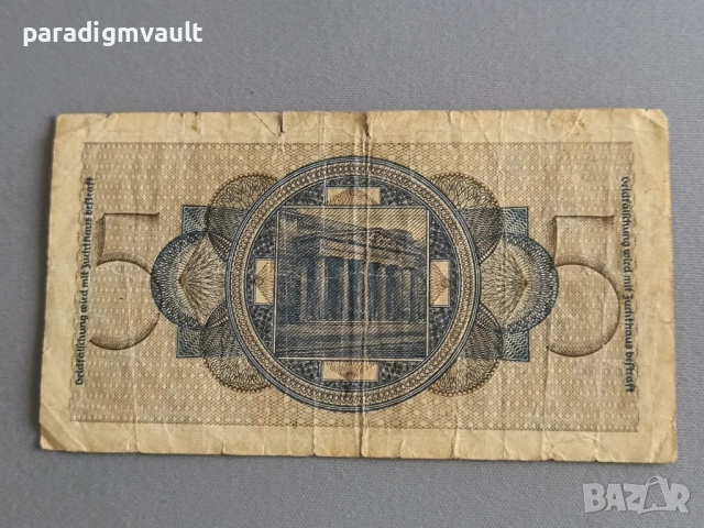 Райх банкнота - Германия - 5 марки | 1939г., снимка 2 - Нумизматика и бонистика - 52895966