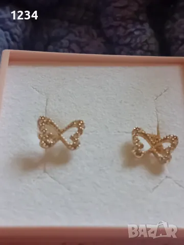 Златни обеци пеперуди 14 к., снимка 2 - Обеци - 50202065