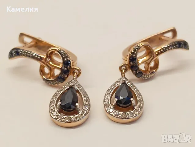 Руско злато. Обеци с брилианти. , снимка 3 - Обеци - 55785225