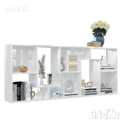 vidaXL Шкаф библиотека, бял гланц, 67x24x161 см, инженерно дърво（SKU:801883）, снимка 4 - Шкафове - 49363422