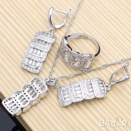Сребърен комплект обици, пръстен и колие, снимка 2 - Бижутерийни комплекти - 47929972