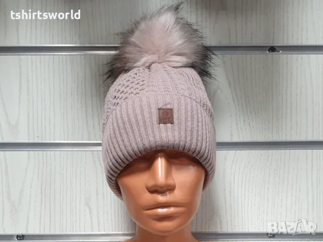 Нова зимна дамска шапка SilverStar в розов цвят с пух/помпон, снимка 6 - Шапки - 47927721