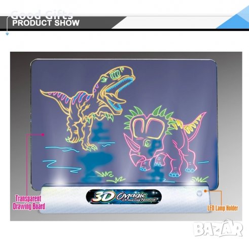 3D Детска дъска за рисуване 3D Magic Drawing Board с LED светлини, снимка 4 - Рисуване и оцветяване - 31154626