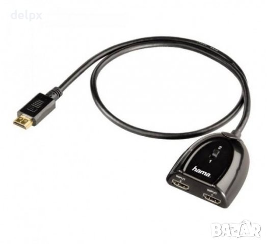 Кабел преходен HAMA с превключвател HDMI(м)/2xHDMI(ж) 0,5m, снимка 1 - Кабели и адаптери - 23201616