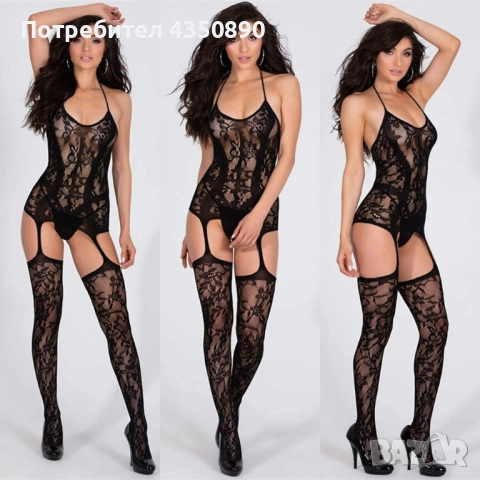 Еротично бельо цялокупно мрежесто боди в черен цвят - Код: B1044