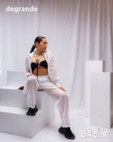 Бял дамски комплект от две части, снимка 2 - Комплекти - 50905773