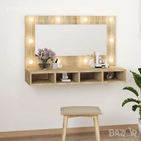 vidaXL Огледален шкаф с LED, сонома дъб, 90x31,5x62 см（SKU: 808894）, снимка 2 - Други - 56089930