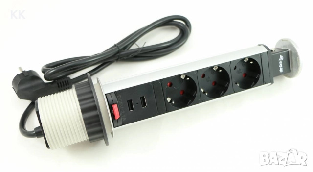 Разклонител за вграждане с 3 гнезда и USB портове