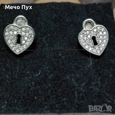 Сребърни обеци Сърца с ключалка (135), снимка 2 - Обеци - 44589729