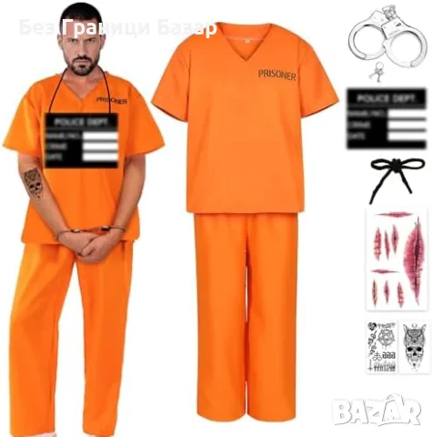 Нов Мъжки Prisoner костюм 7 части затворник оранжев за Хелоуин парти косплей маскарад карнавал