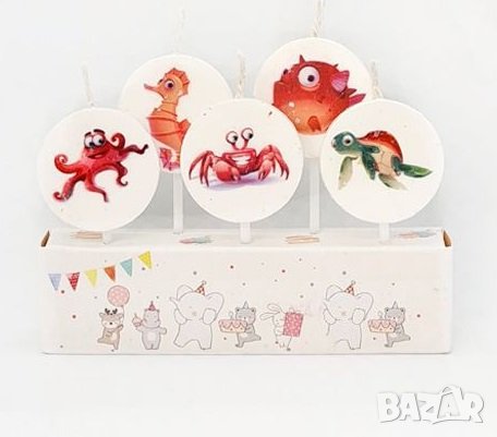 5 бр свещи свещ Морско дъно морски животни океан за торта Рожден ден детско парти топери топер