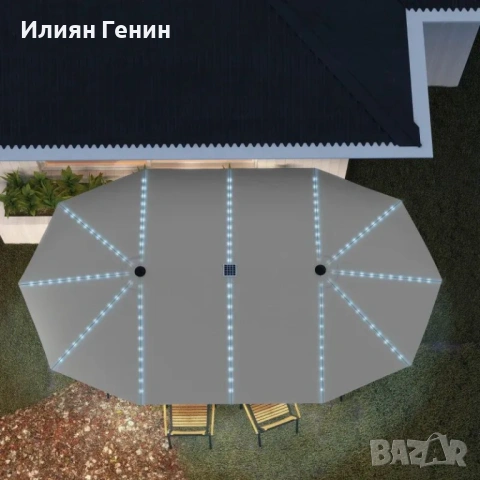 Двоен чадър за градина Outsunny със слънчеви лампи, снимка 6 - Градински мебели, декорация  - 53922475