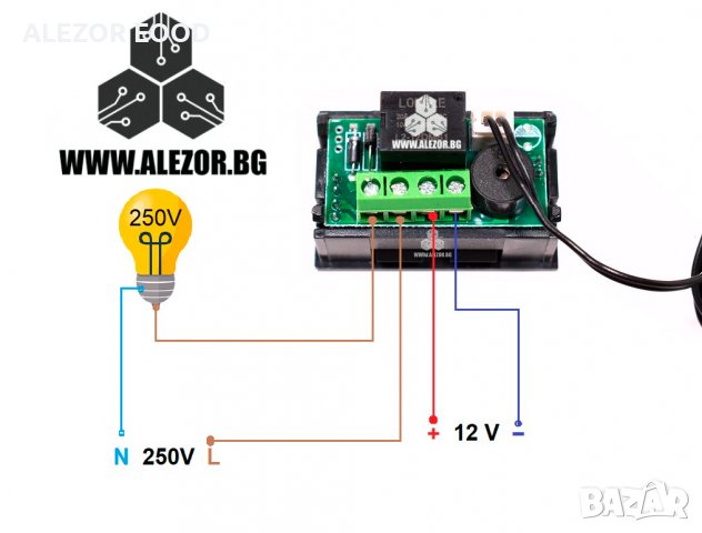 Терморегулатор 1209WV, 12 VDC, изход реле 250 VAC 5A NO, -50 до +110° C,NTC10K - 50см 20200156, снимка 3 - Друга електроника - 31557238