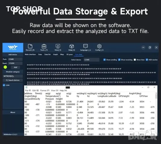 акселерометър+инклинометър] WT9011DCL MPU9250 високопрецизен 9-осов жироскоп+ъгъл, снимка 8 - Друга електроника - 48777031