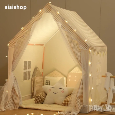 Детска палатка за игра тип Къща – Бежово каре 4773, снимка 2 - Други - 53976867