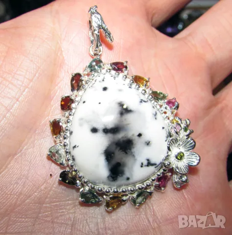 925 сребърно колие с натурален мерлинит  34 карата, подходящо за подарък, снимка 3 - Подаръци за жени - 50411603