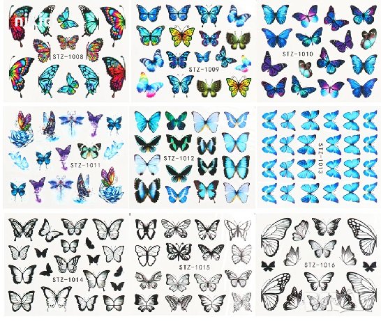 30 бр различни пеперуди ваденки слайдери за нокти маникюр, снимка 5 - Продукти за маникюр - 29905802